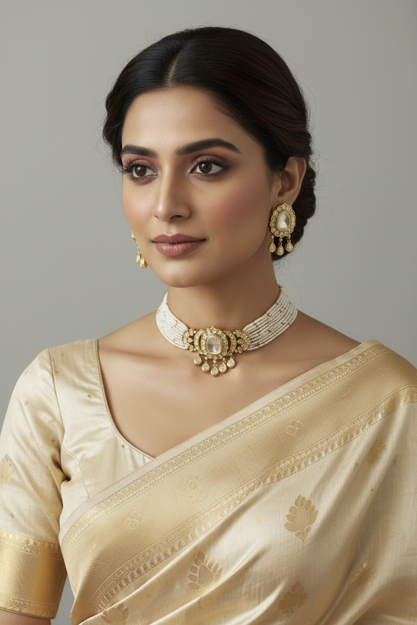 Noor-e-Gul Polki Pearl Choker Set