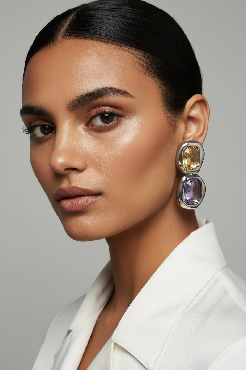 Two tone statement crystal earrings
