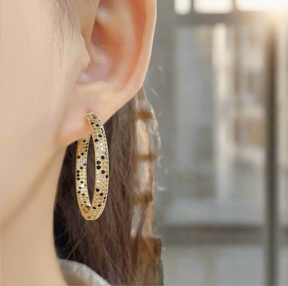 Black & gold crystal statement hoops