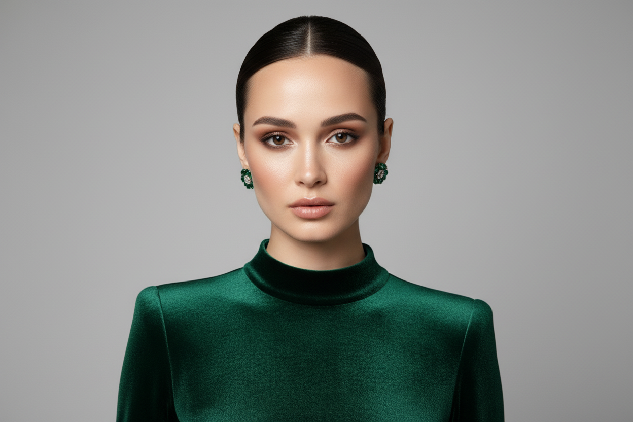 Green crystal & diamond studs