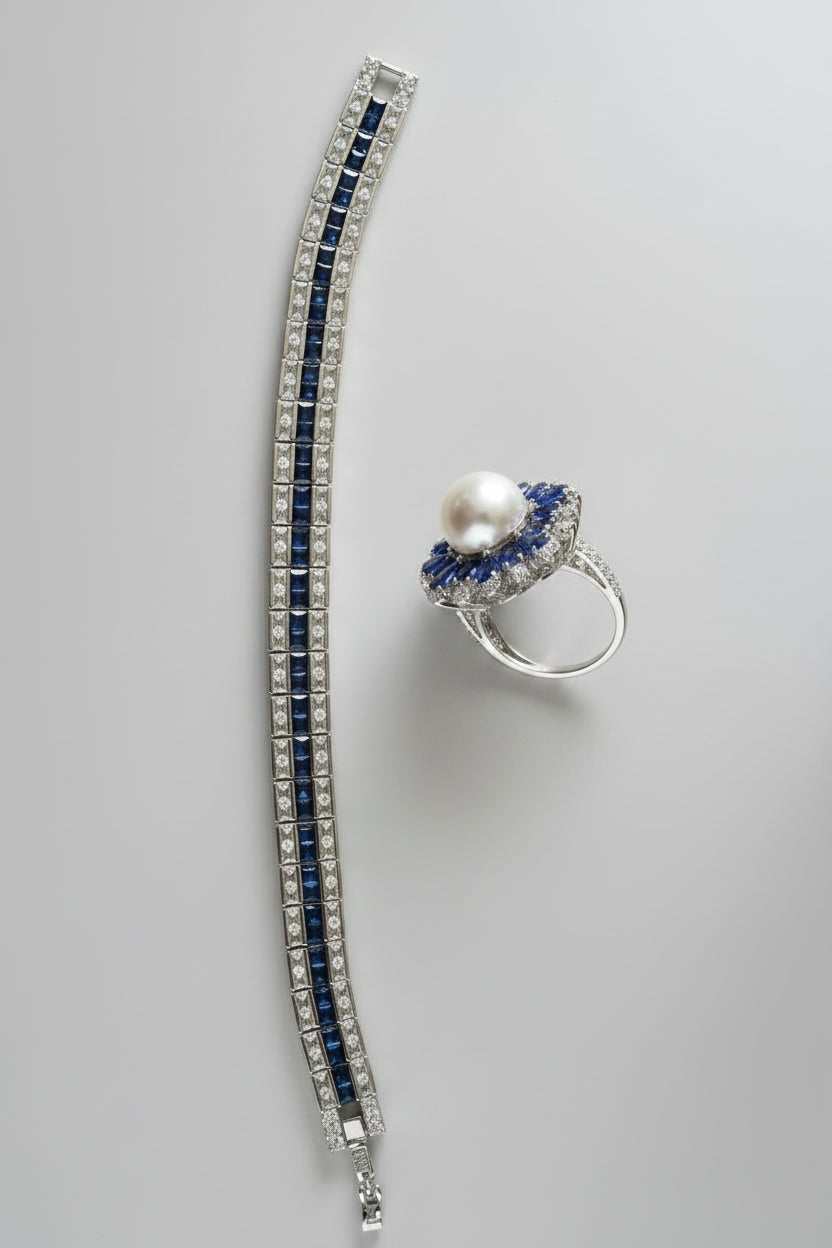 Sapphire Blue Tennis bracelet & Ring Set