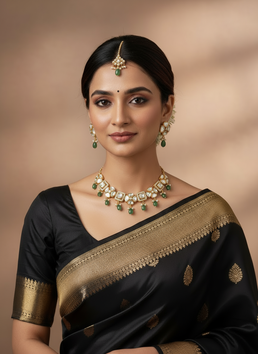 Polki mint green drop necklace & earrings