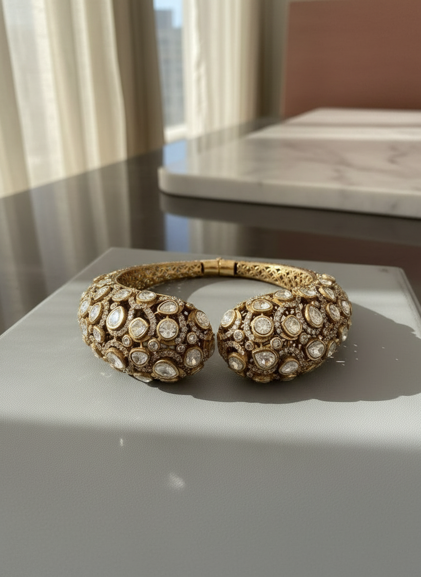 Polki gold plated clasp Kada