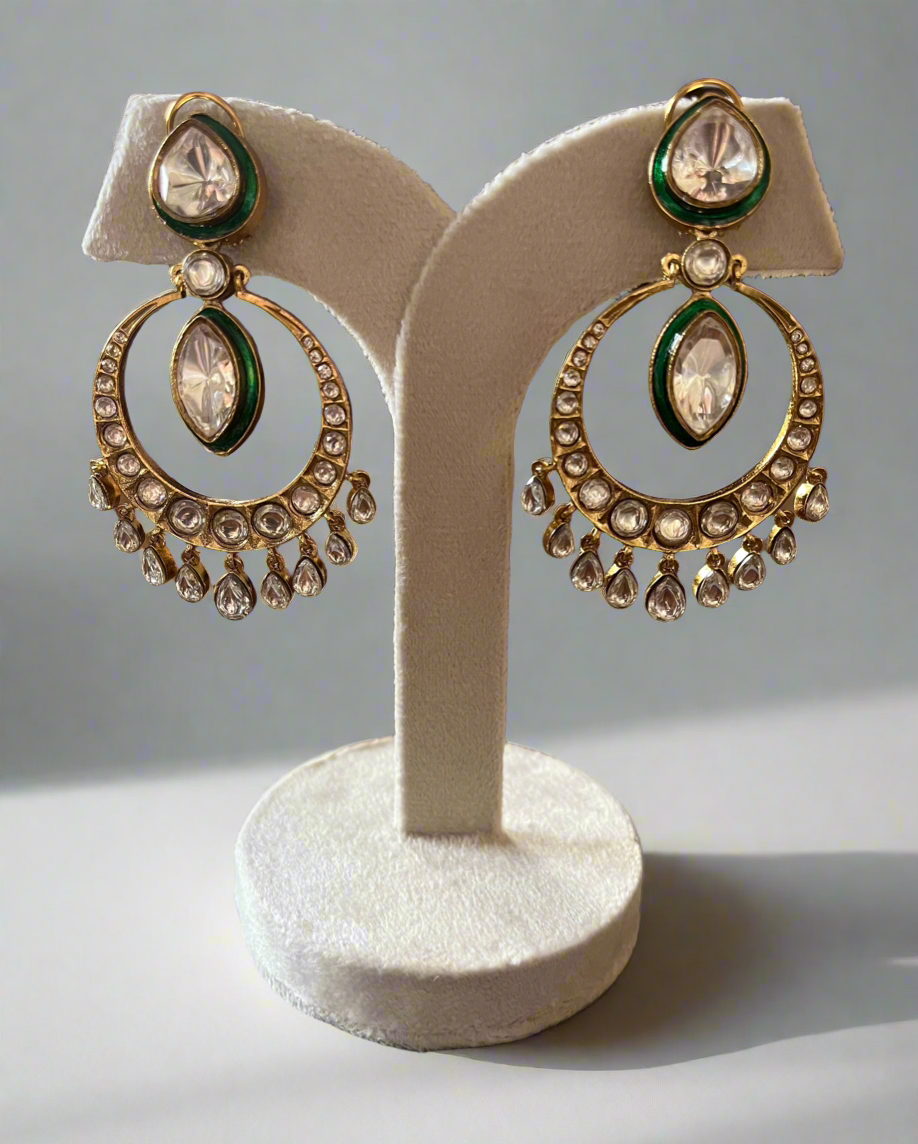 Ami Polki Green & Gold Chaandbalis