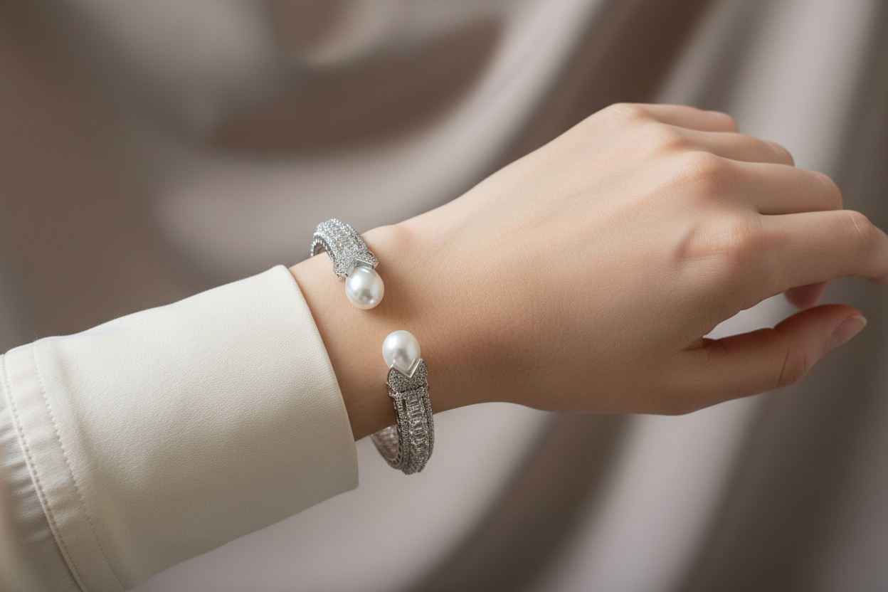 Aura Pearl Silver Bracelet