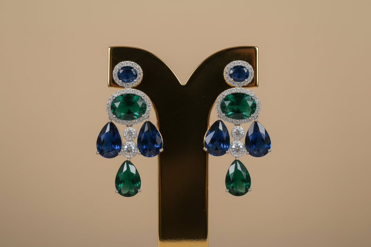Blue & Green Crystal Danglers