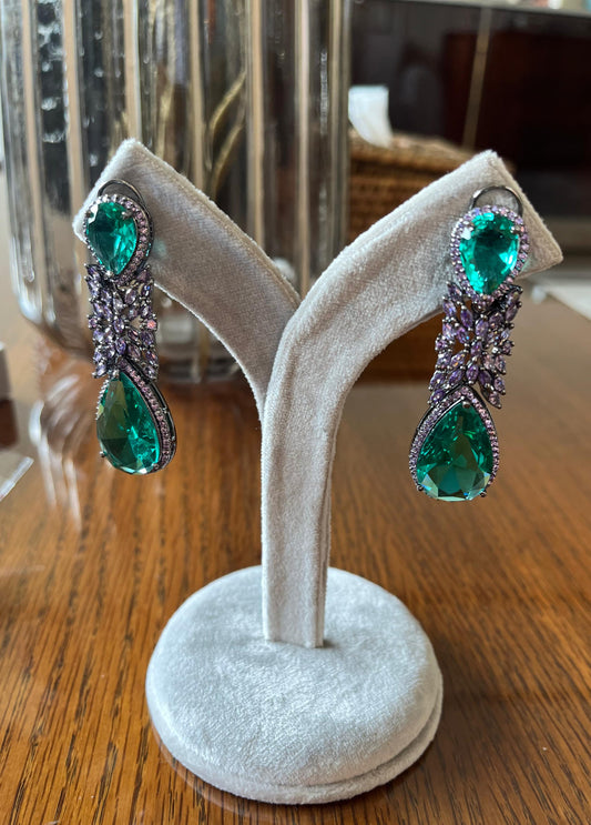 Two tone luxury emerald crystal danglers
