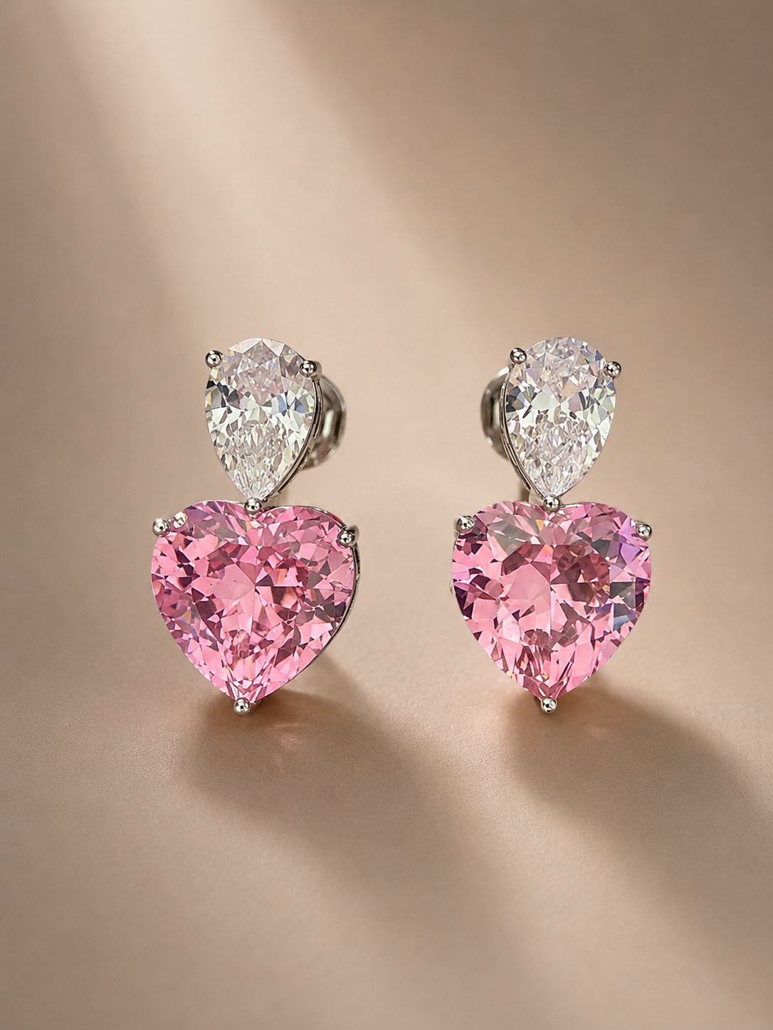 Heart Blush pink crystal studs