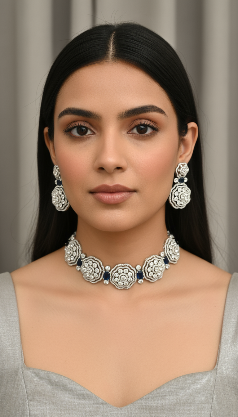 Sapphire Blue & Diamond choker set