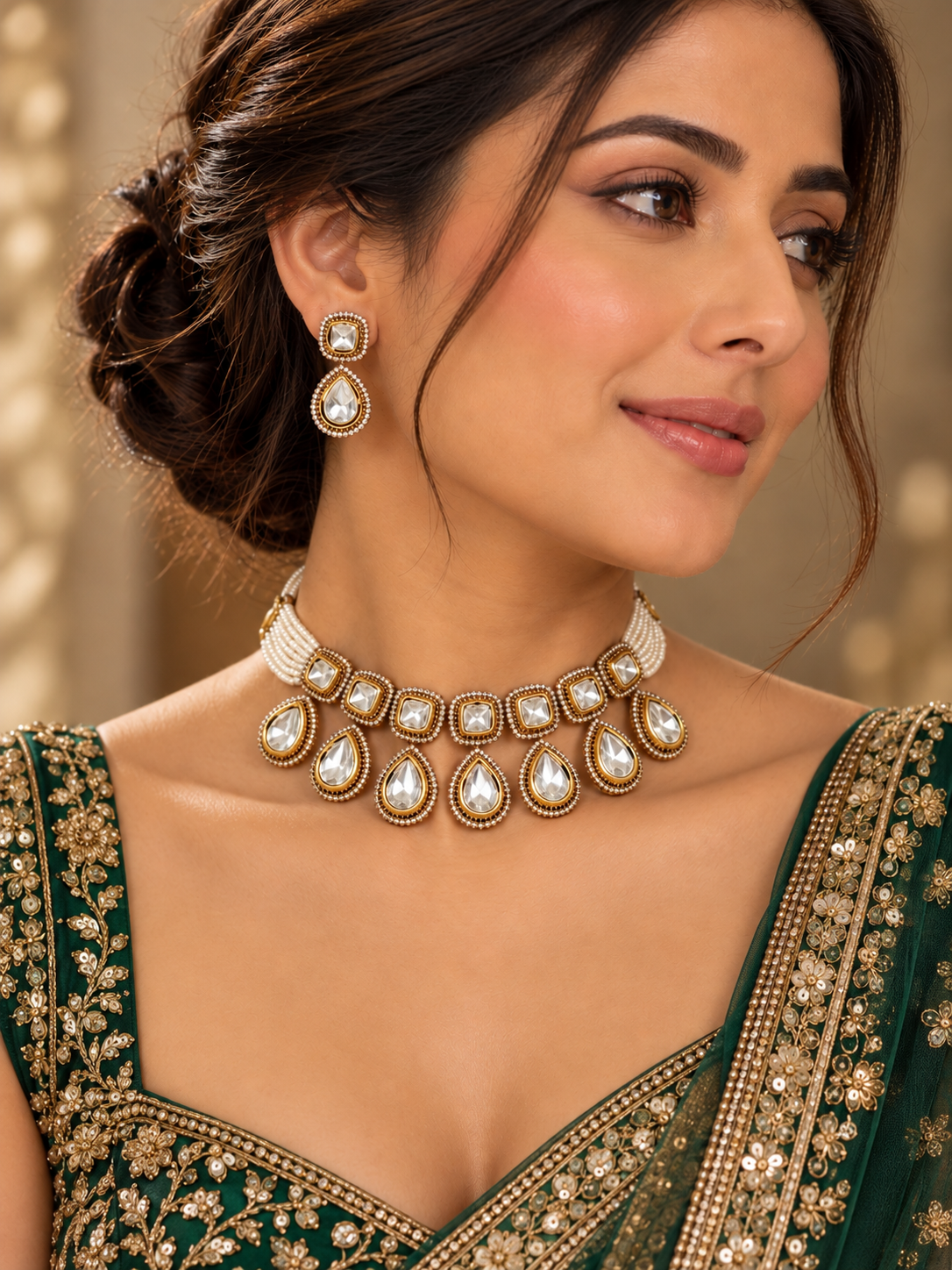 Ivory Pearl Polki Choker Set