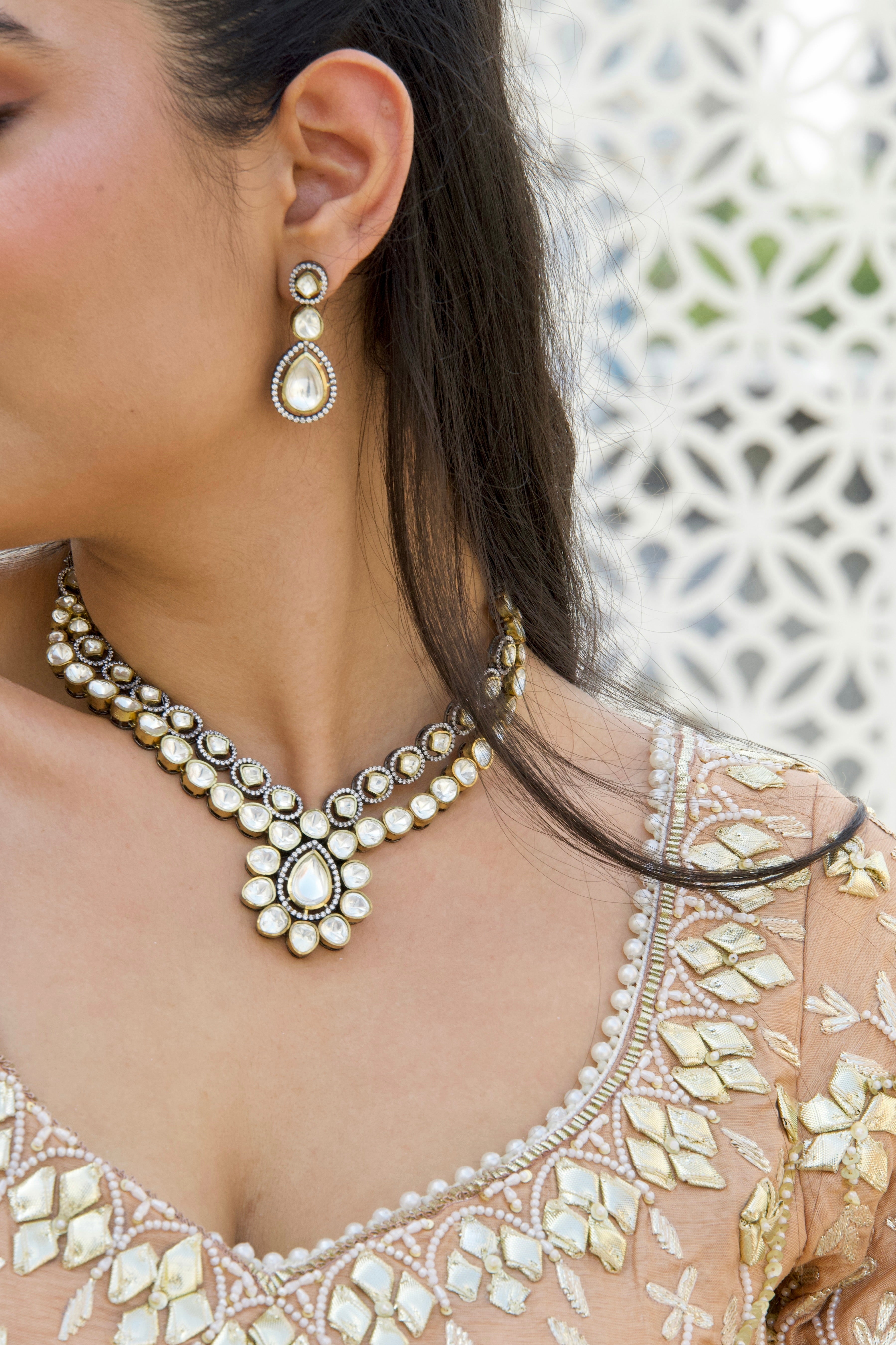 Victorian Polki Neckpiece & Earrings
