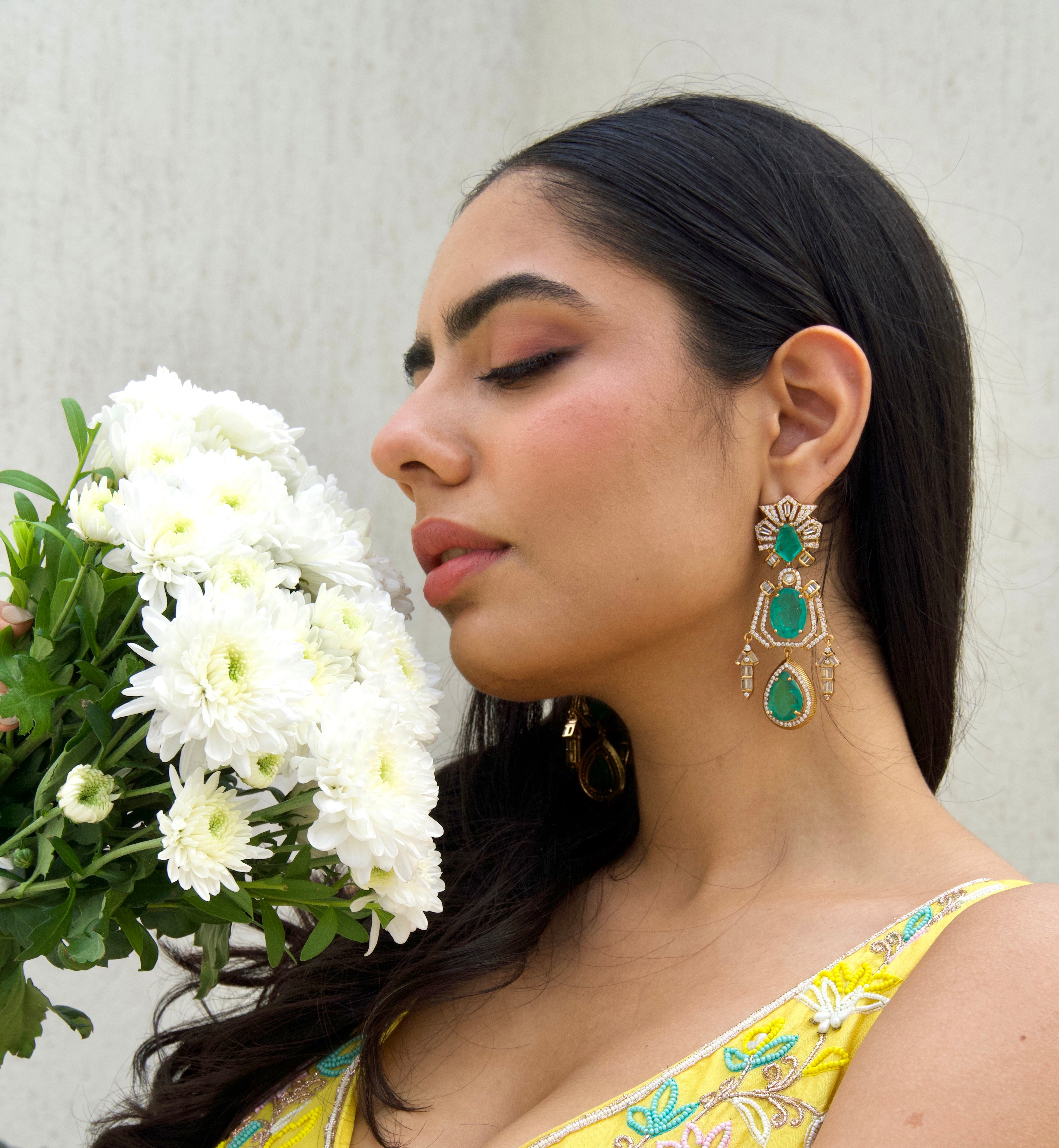 Emerald diamond luxury danglers