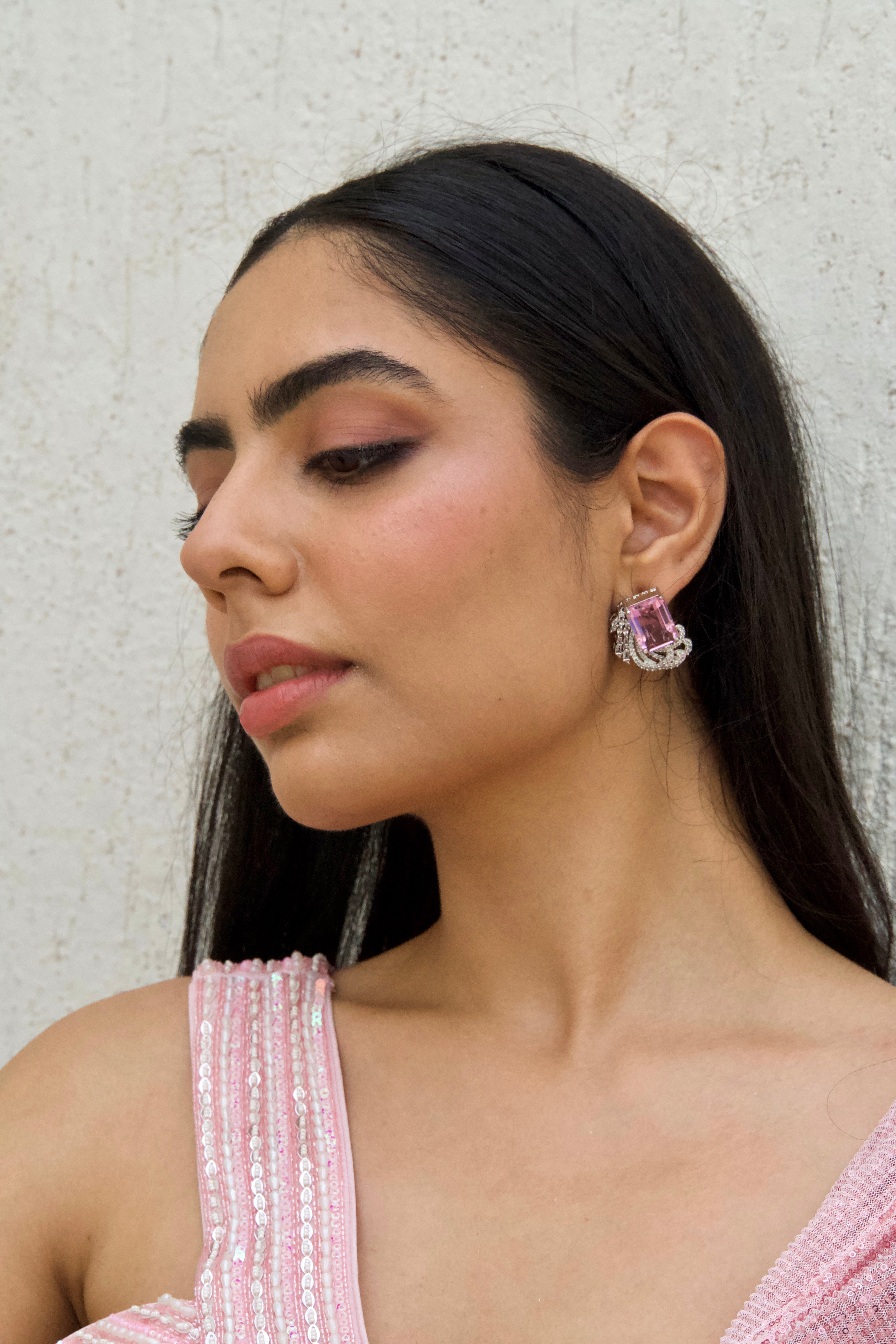 Pink Crystal Diamond studs