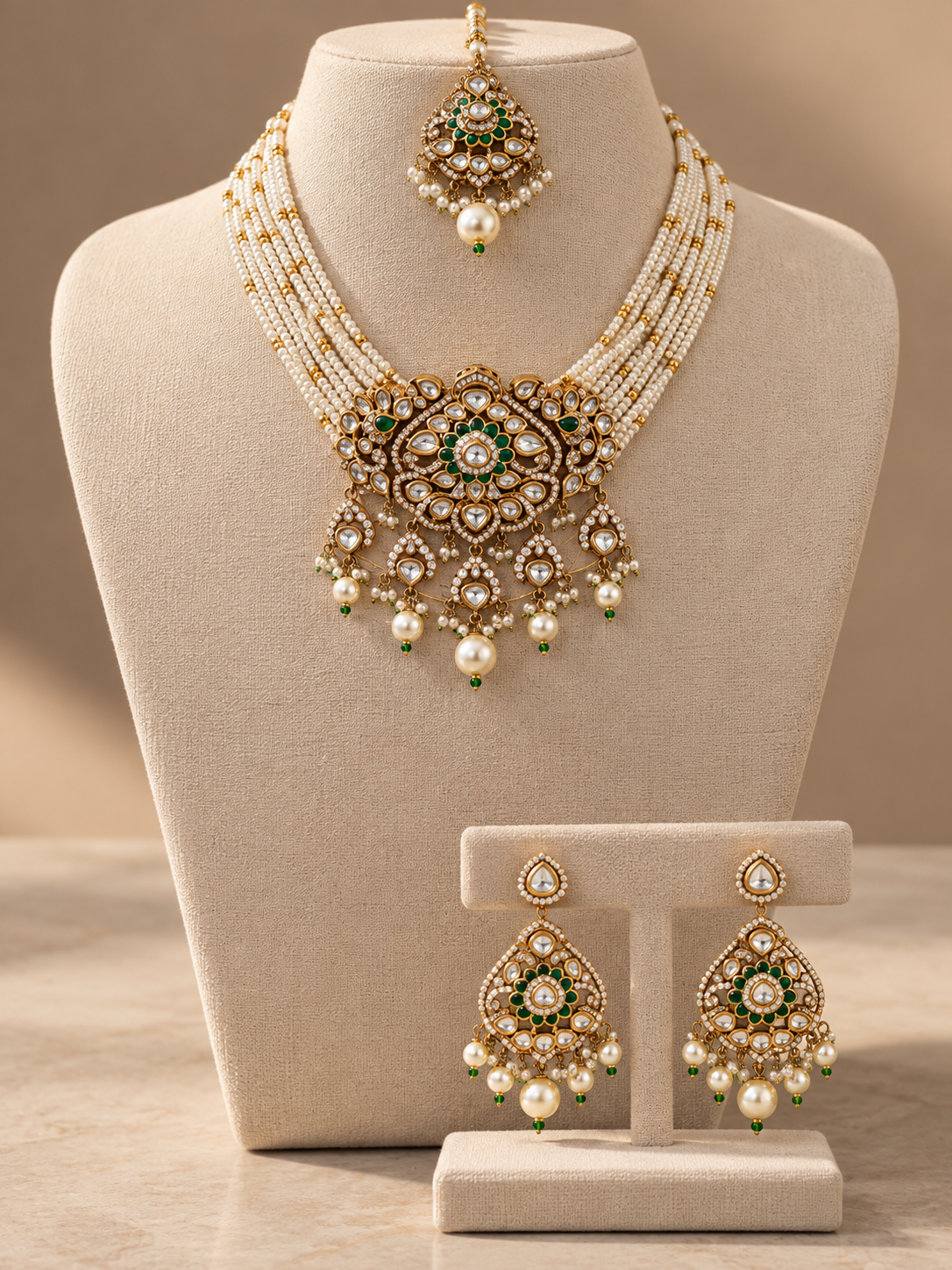 Meher Polki Pearl Choker Set with Maangtikka
