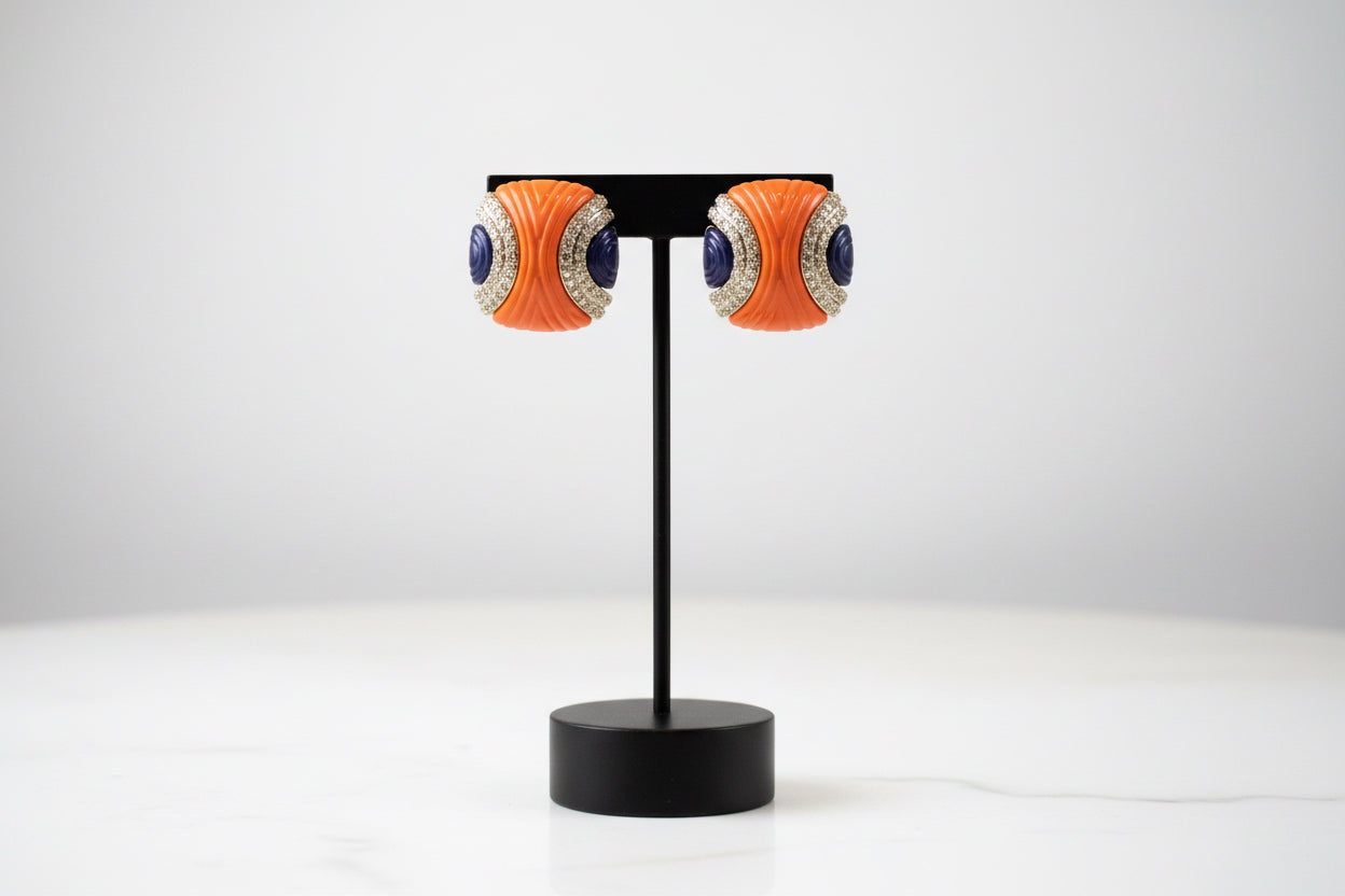 Orange & blue diamond studs