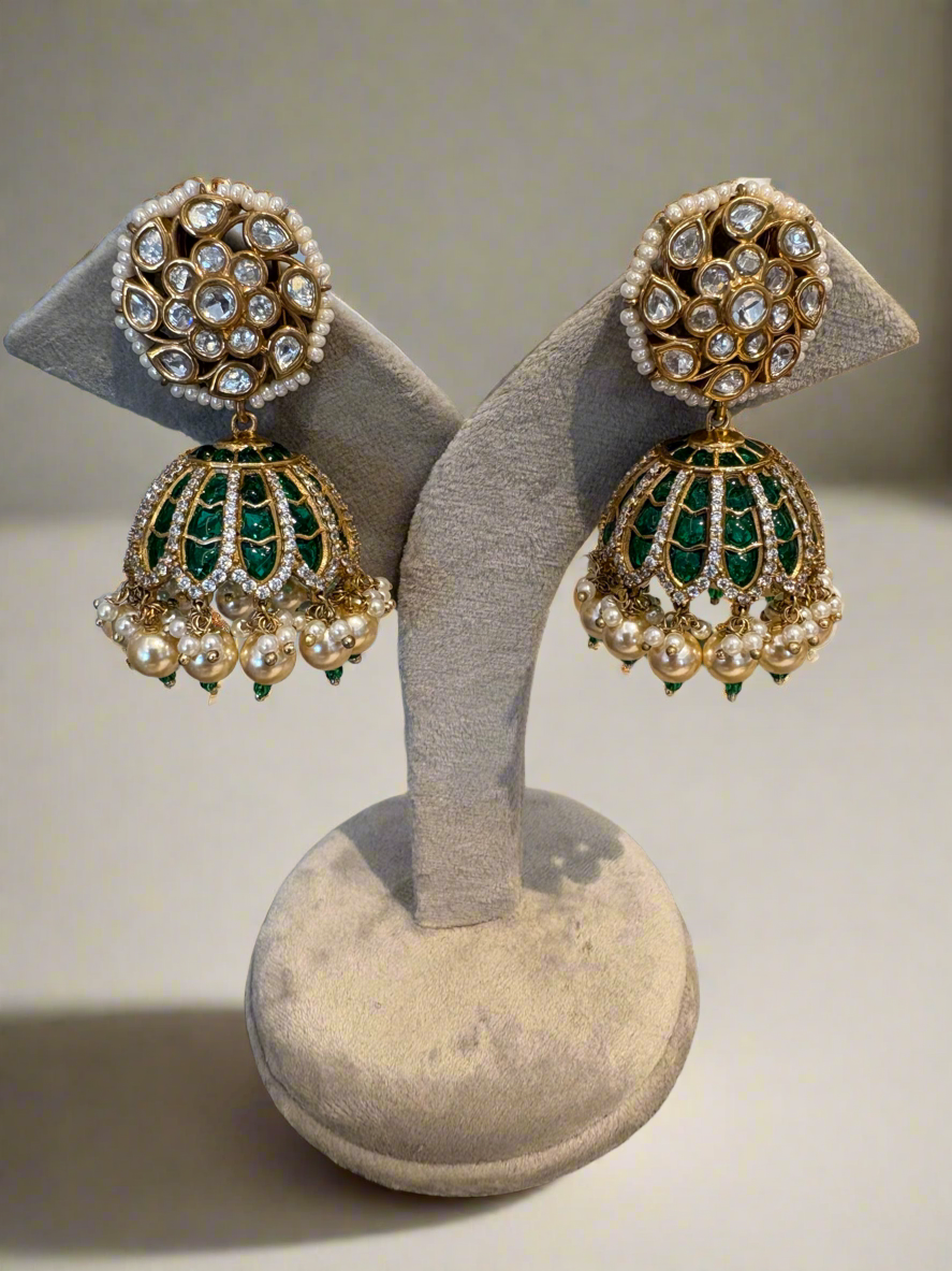 Emerald pearl Jhumkas