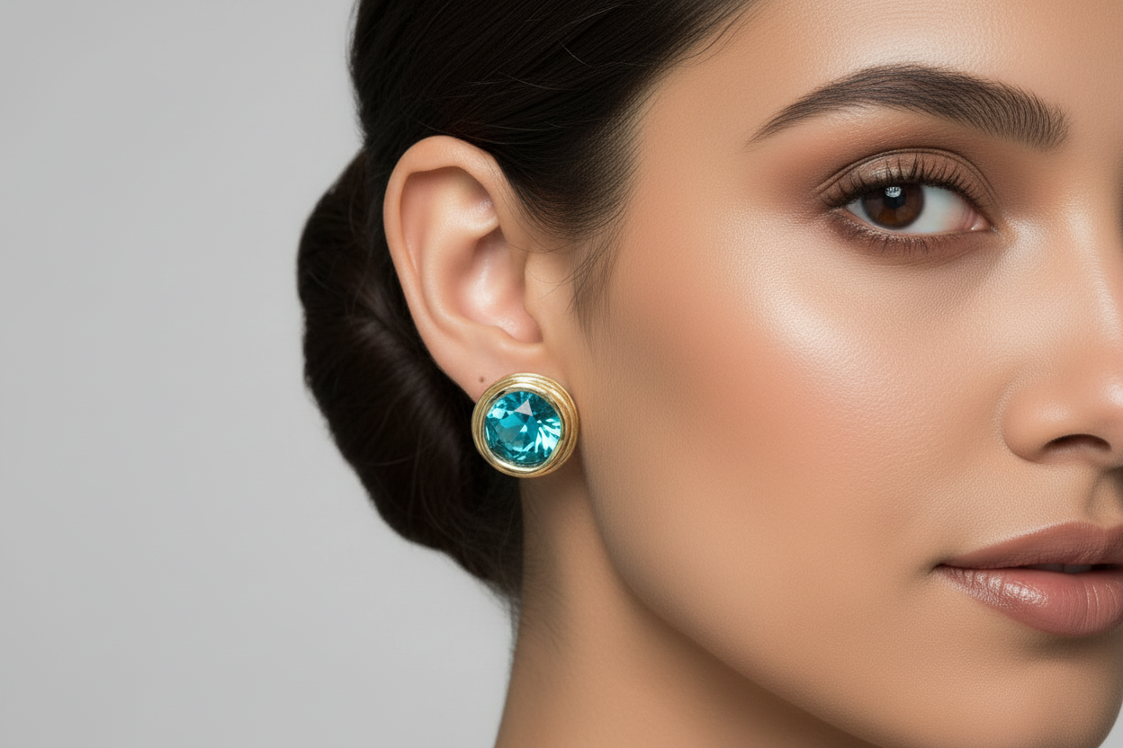 Azure crystal gold rim studs