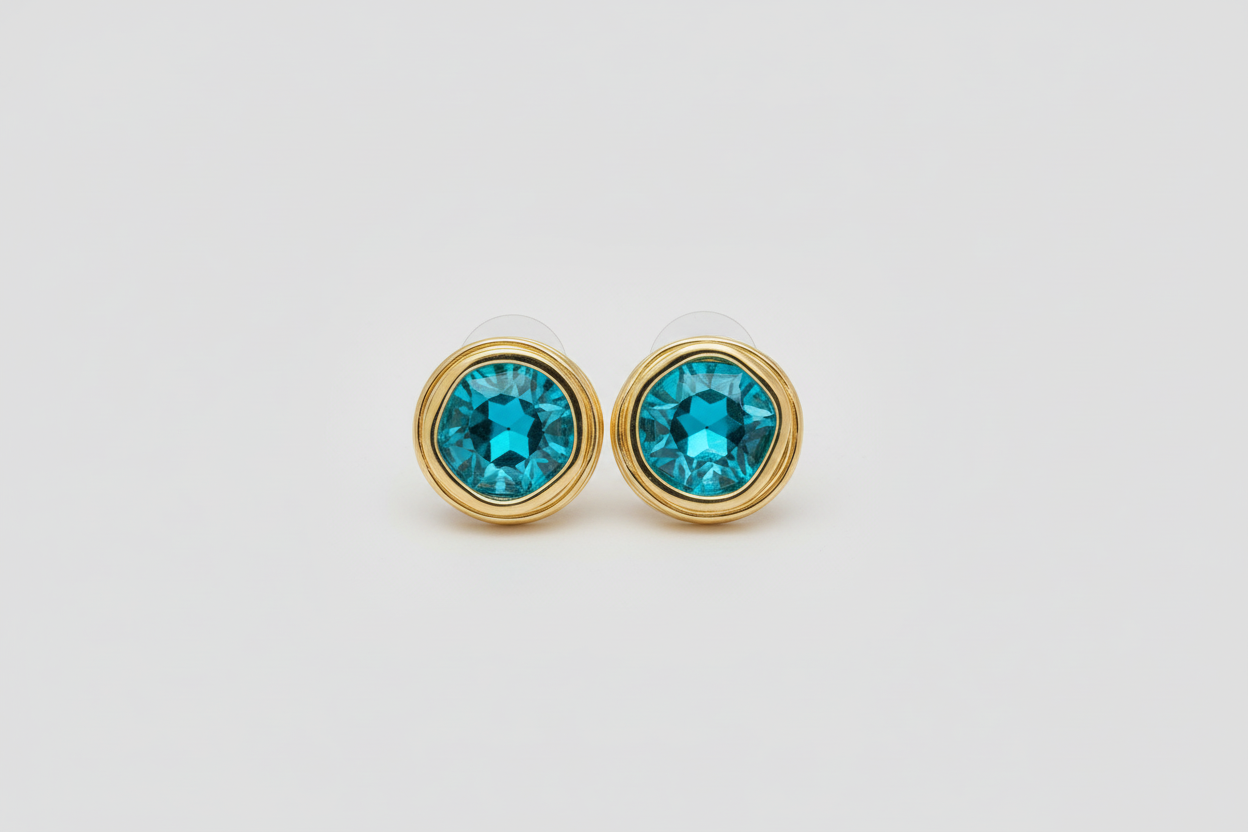 Azure crystal gold rim studs