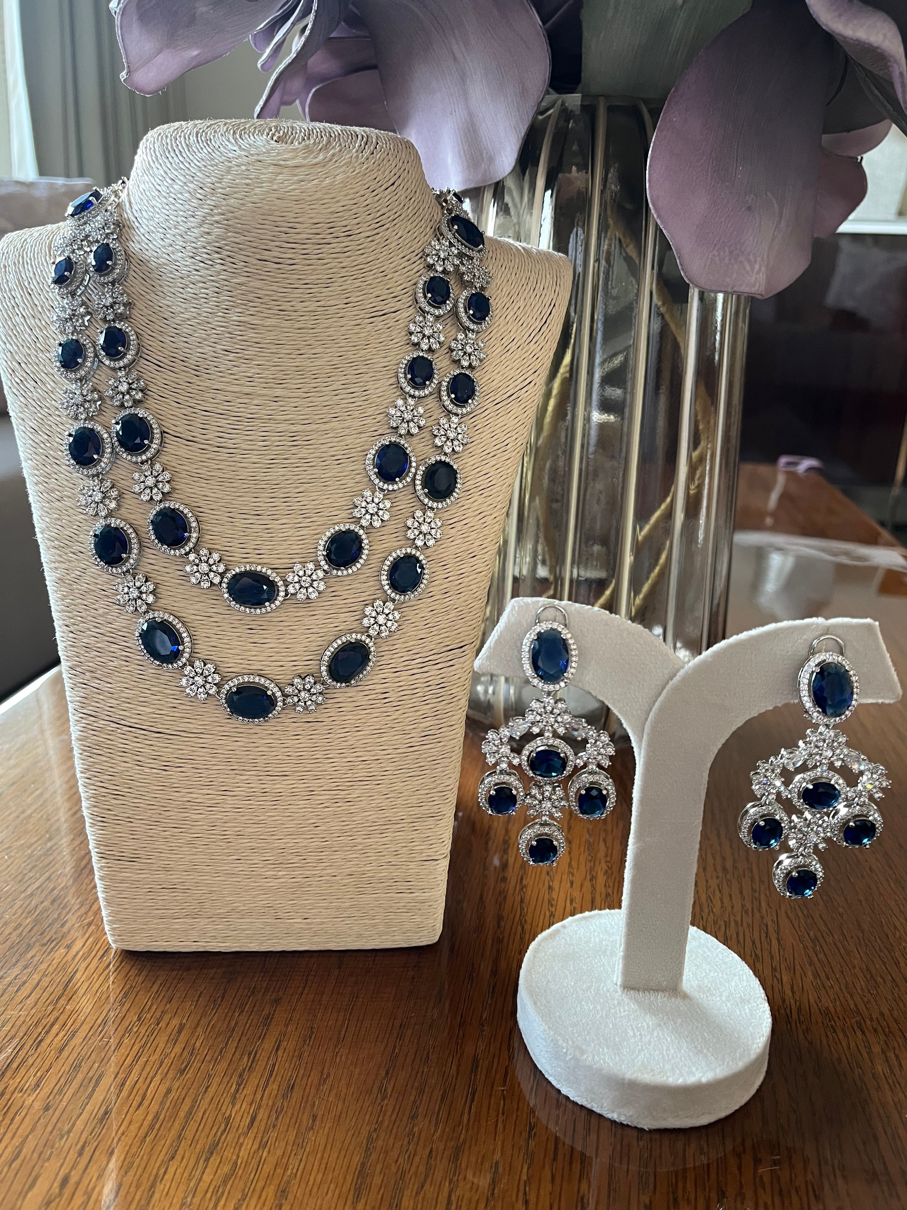 Sapphire diamond necklace set