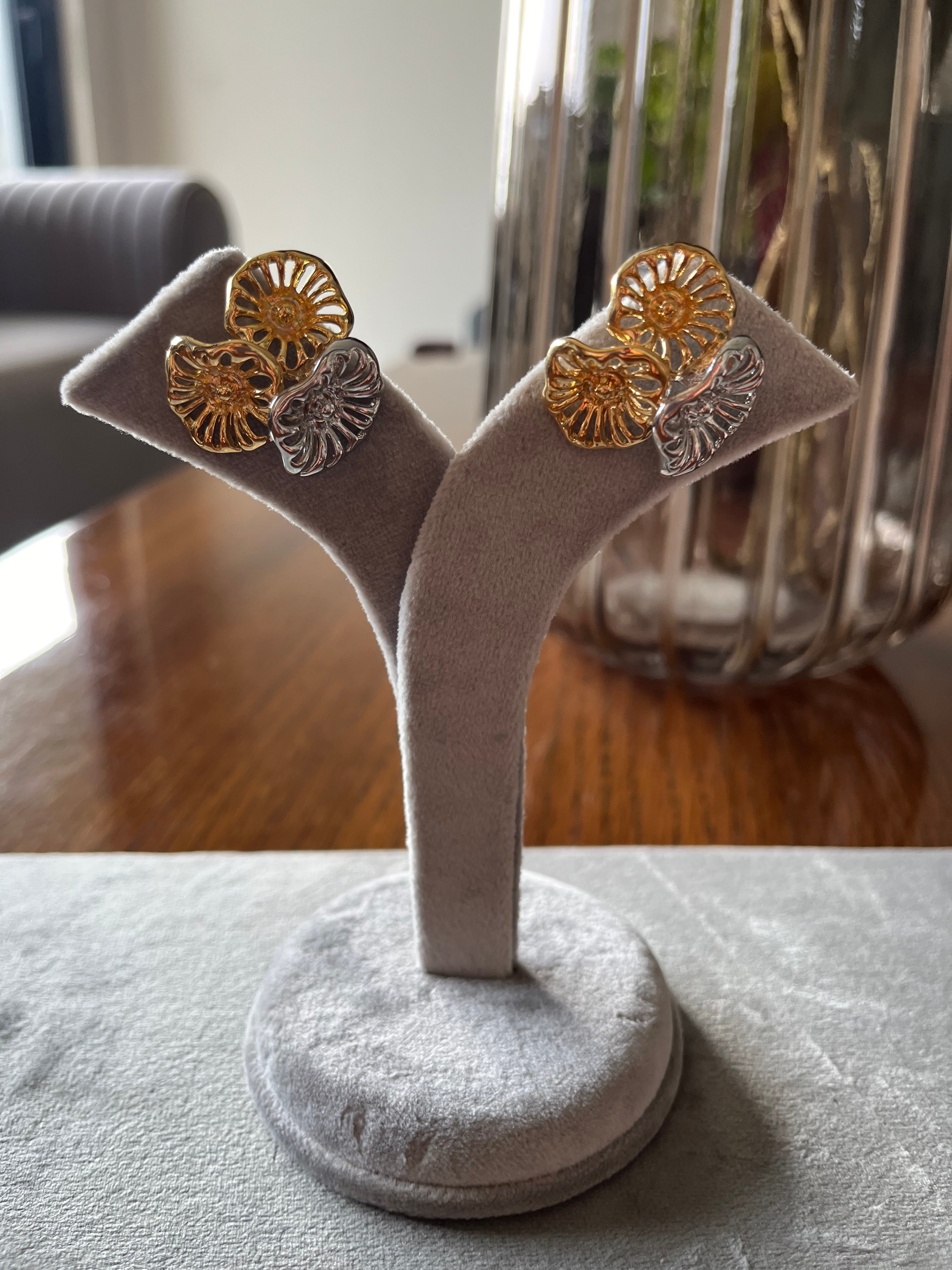Two tone gold silver flower studs