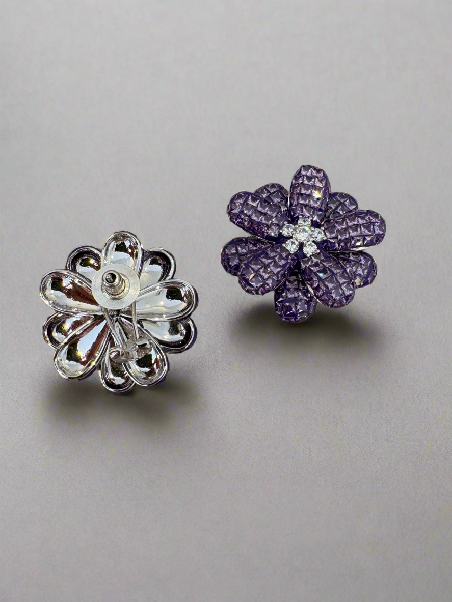 Purple crystal flower studs