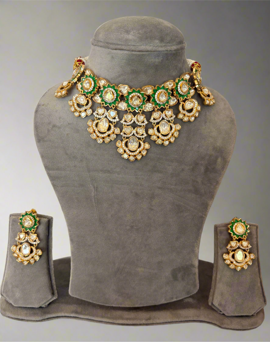 Emerald Polki Choker & earrings