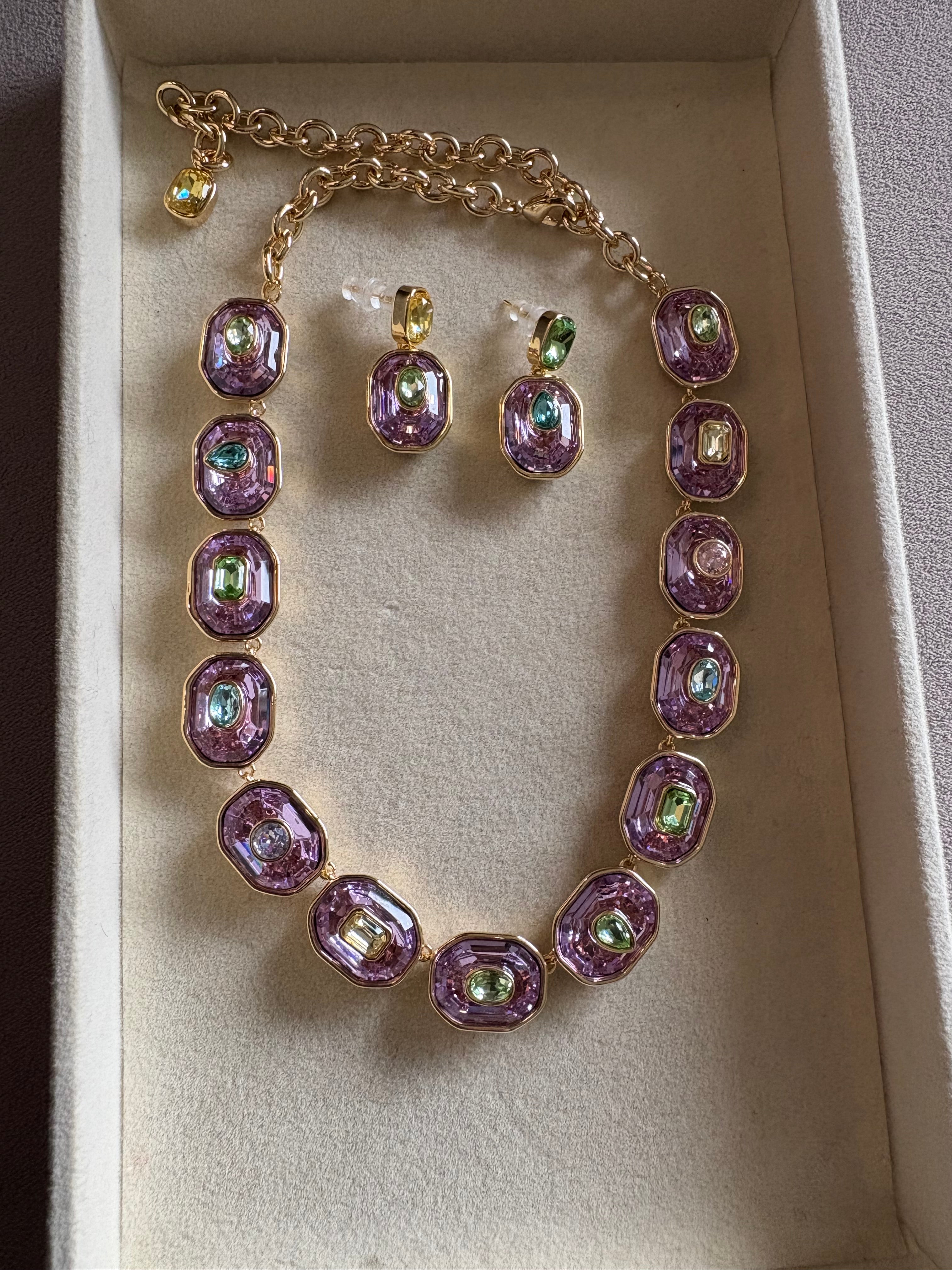 Multi Colour Crystal Luxury Neckpiece with earrings