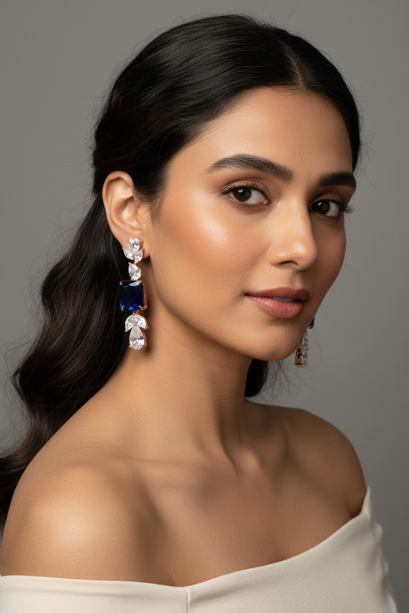 Sapphire Blue Diamond Danglers
