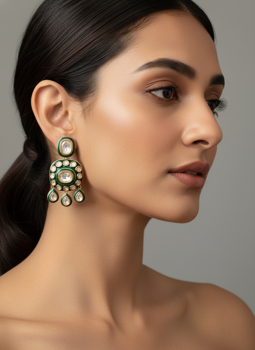 Emerald polki earrings