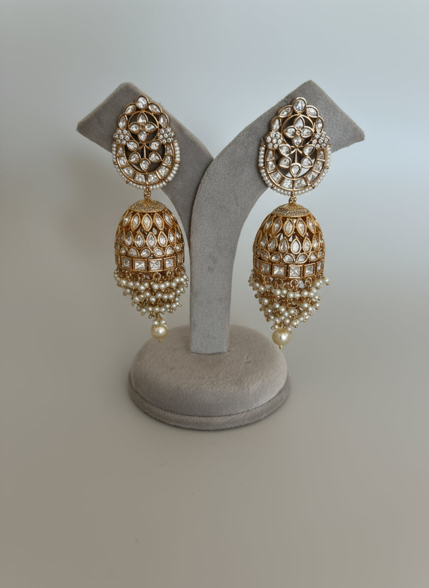 Pearl Polki Semi Precious Jhumkas
