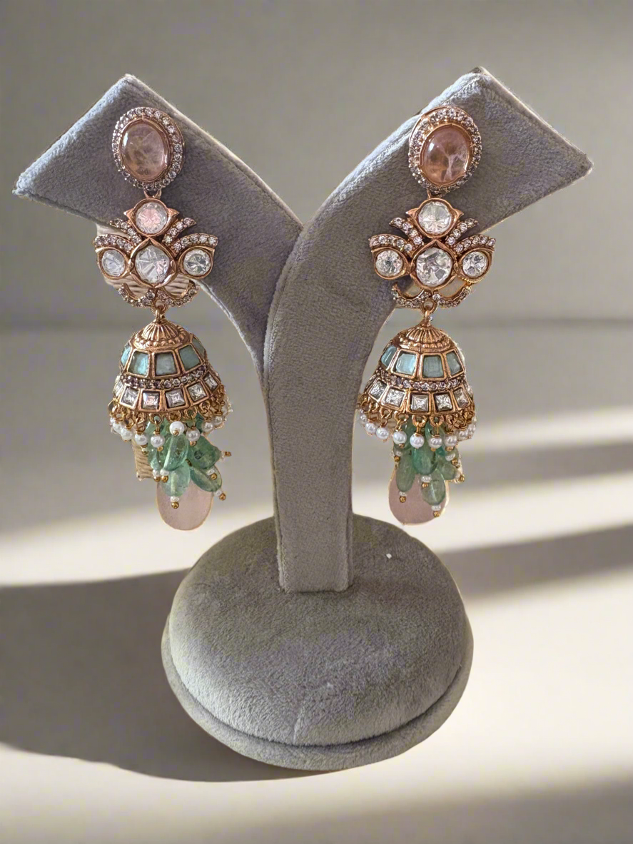 Pink and green Jhumkas
