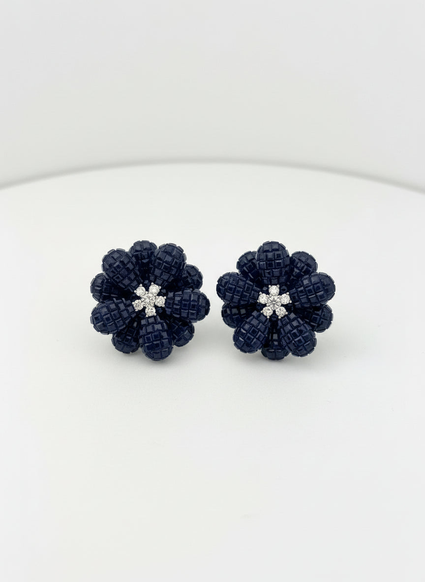 Blue crystal flower studs