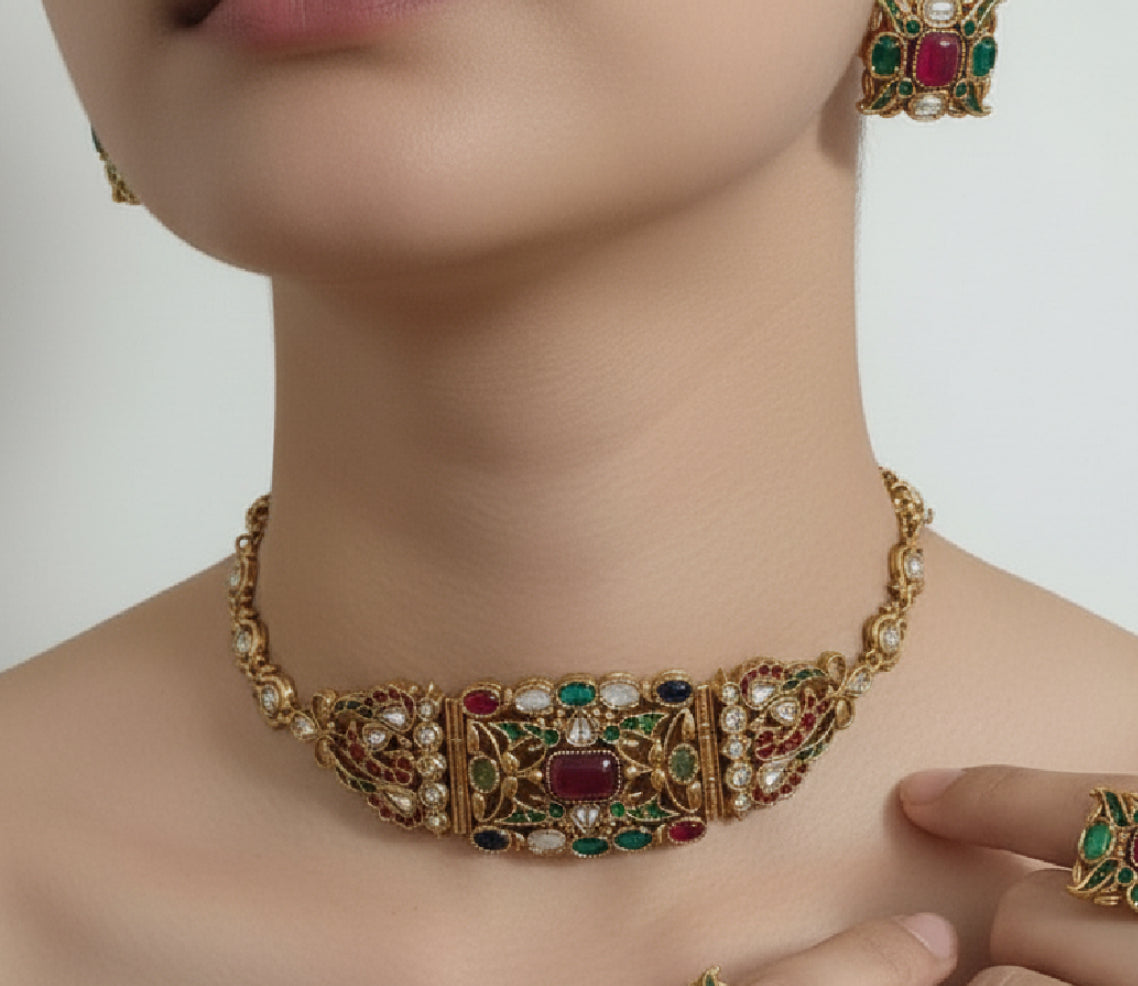 Navrattan choker with studs