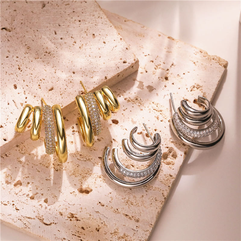 Gold C shape Multilayer Studs