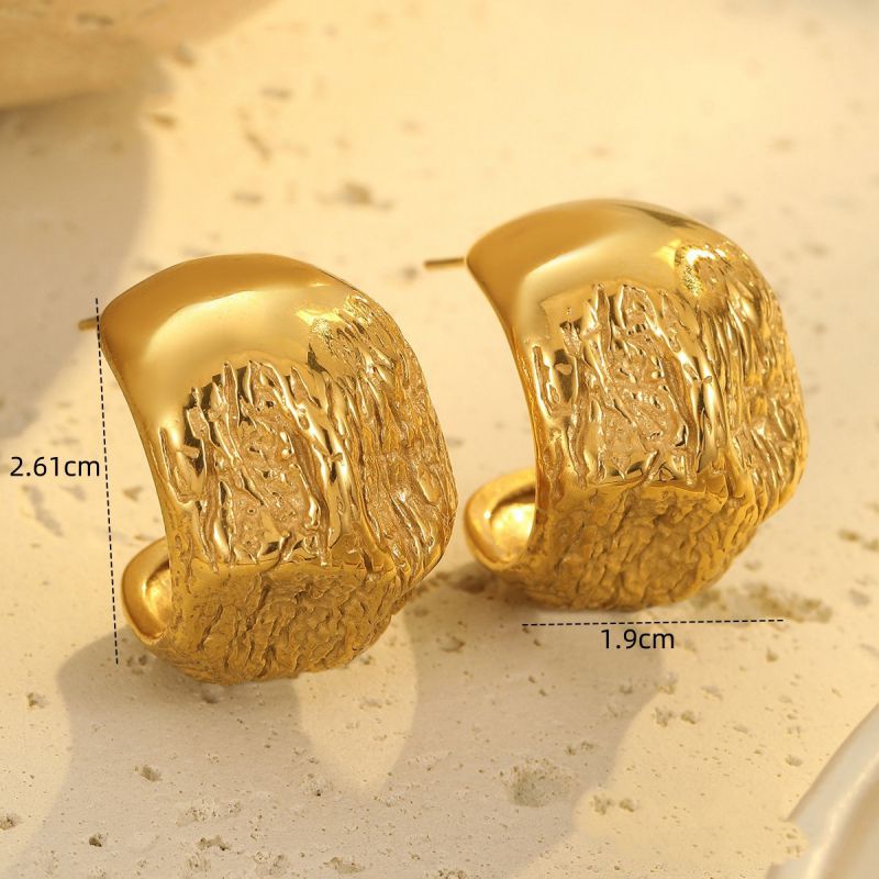 C Shape textured Gold Studs
