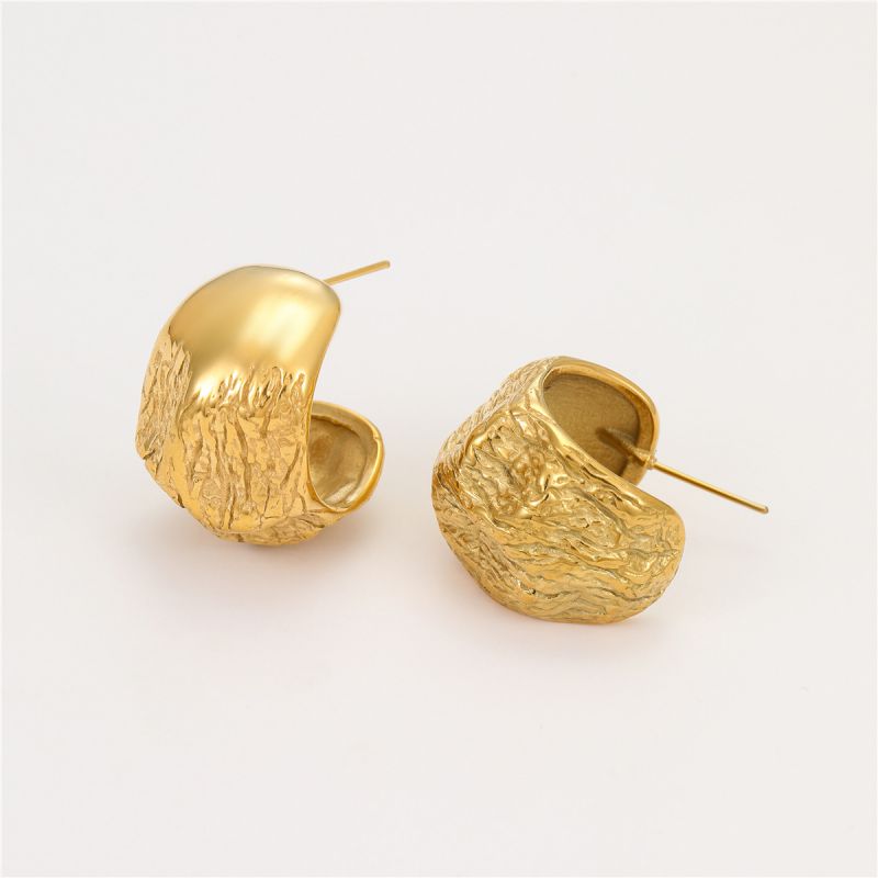 C Shape textured Gold Studs