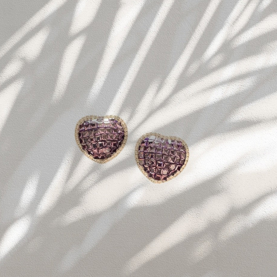 Heart shaped purple crystal studs