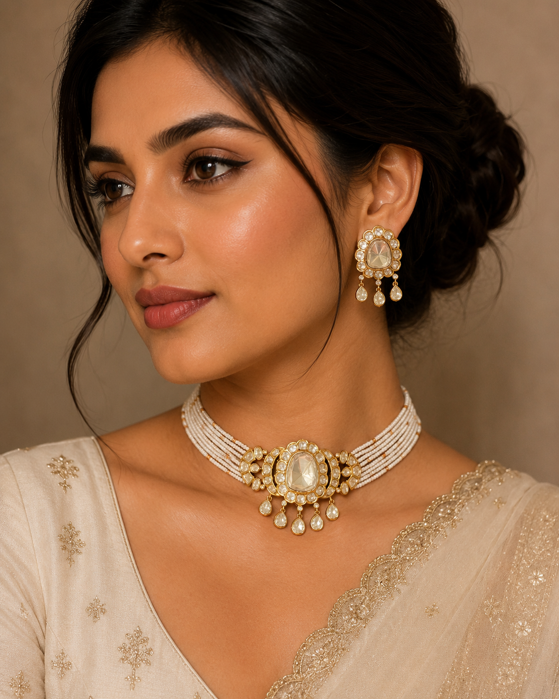 Noor-e-Gul Polki Pearl Choker Set