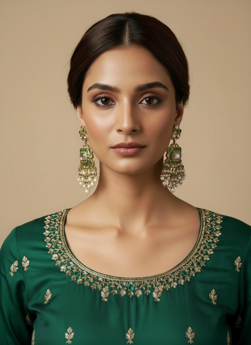 Emerald pearl semi precious earrings