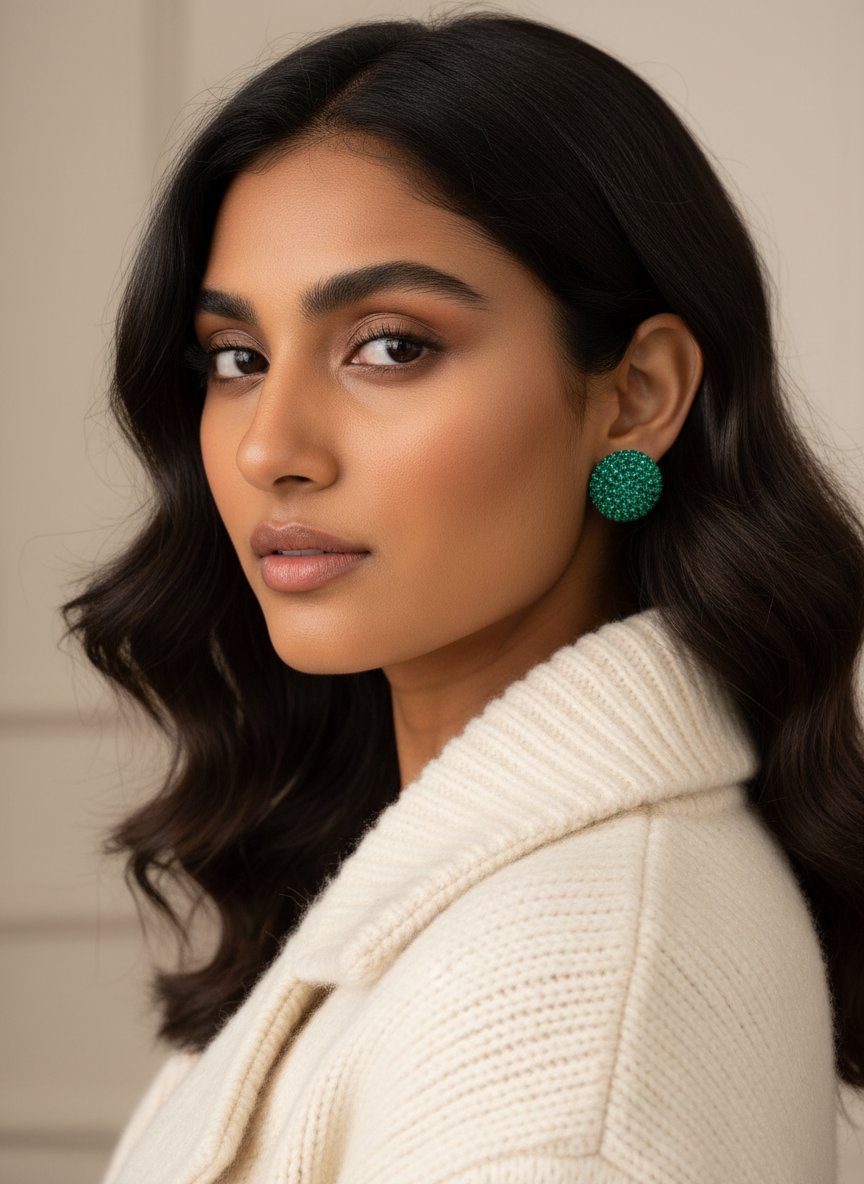 Green crystal statement studs