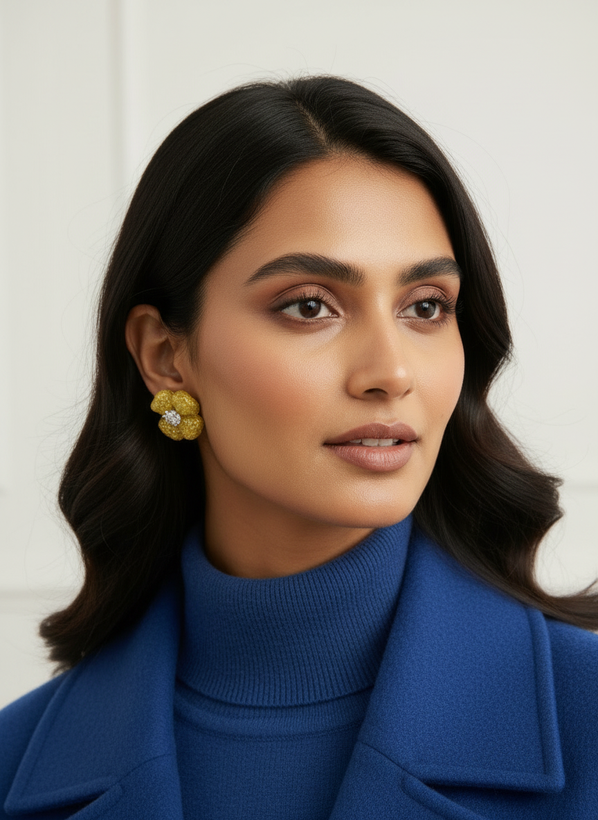 Yellow flower crystal studs