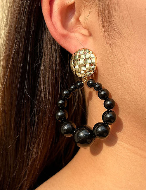 Black bead drop earrings