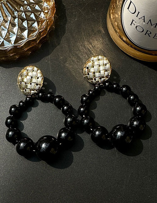 Black bead drop earrings