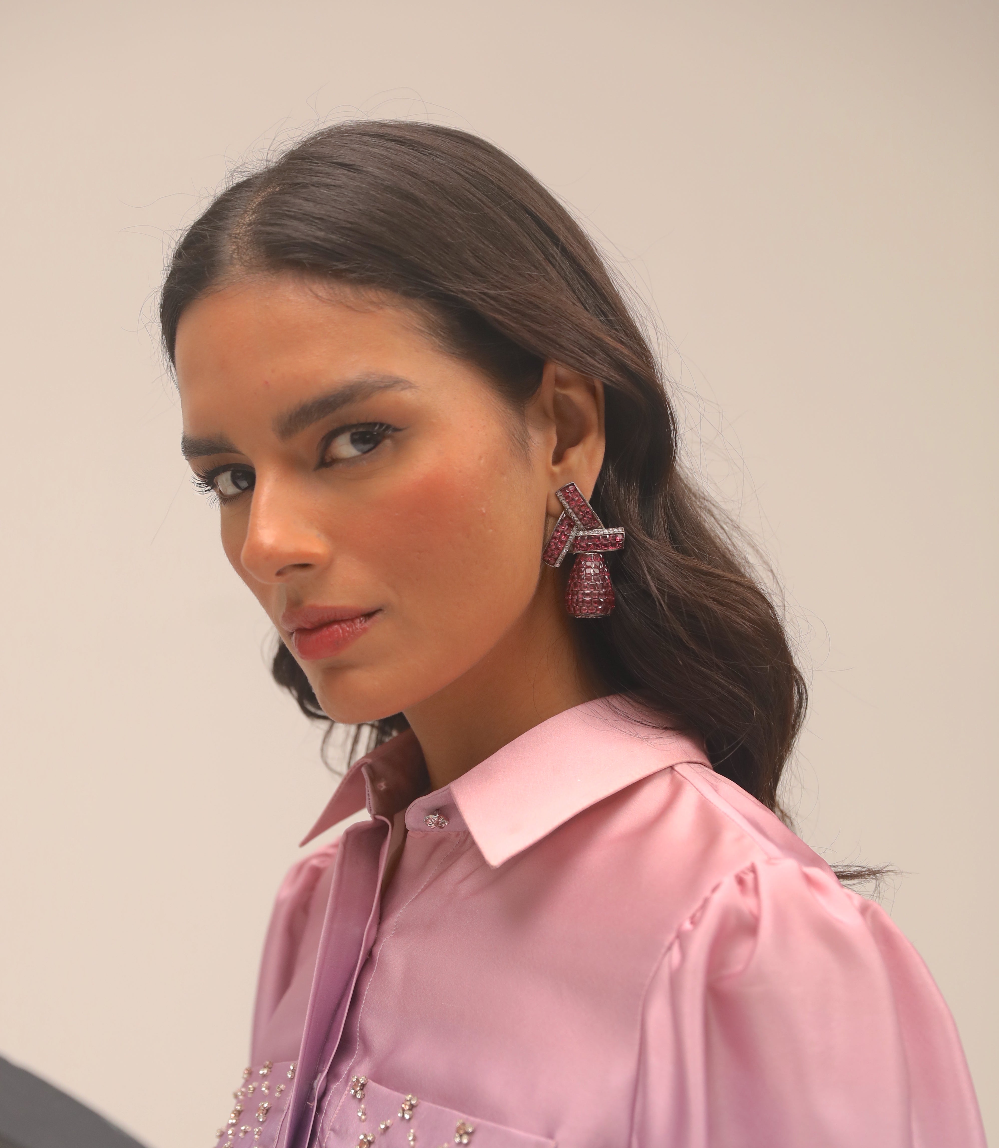Ruby contemporary diamond detailed danglers