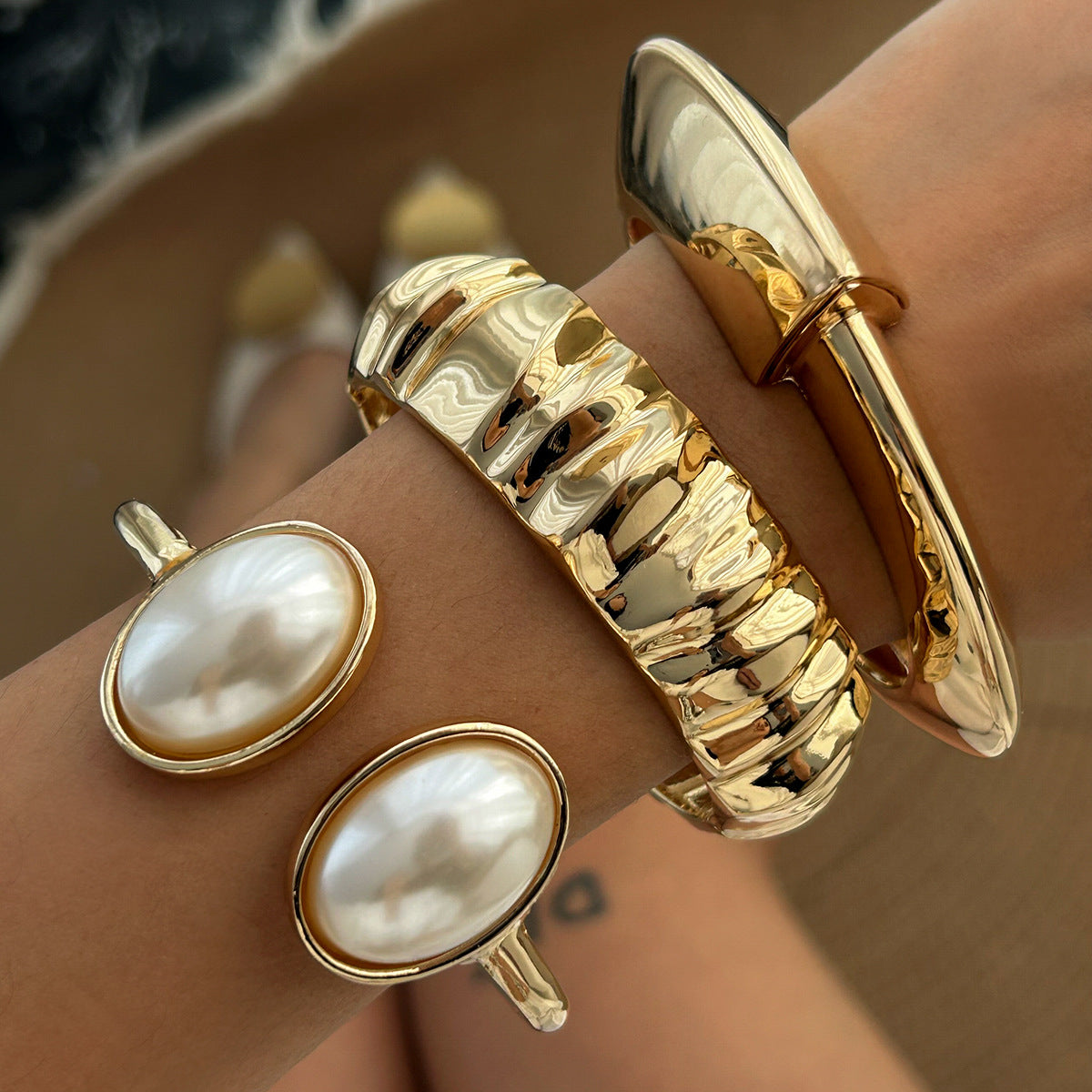 Gold Pleated Statement bracelet