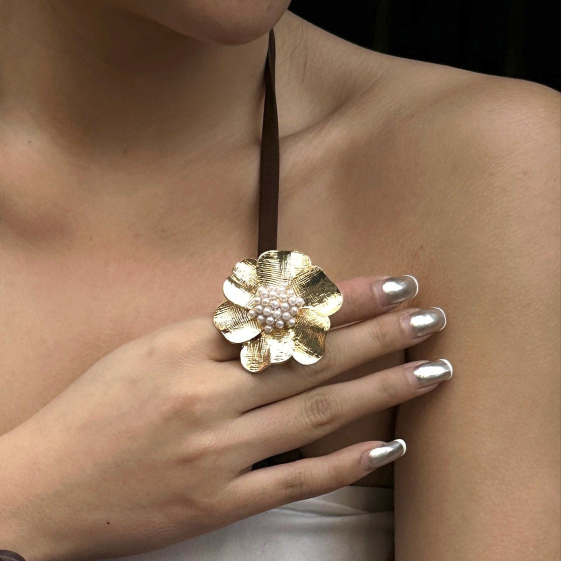 Pearl Gold Plated Statement Ring