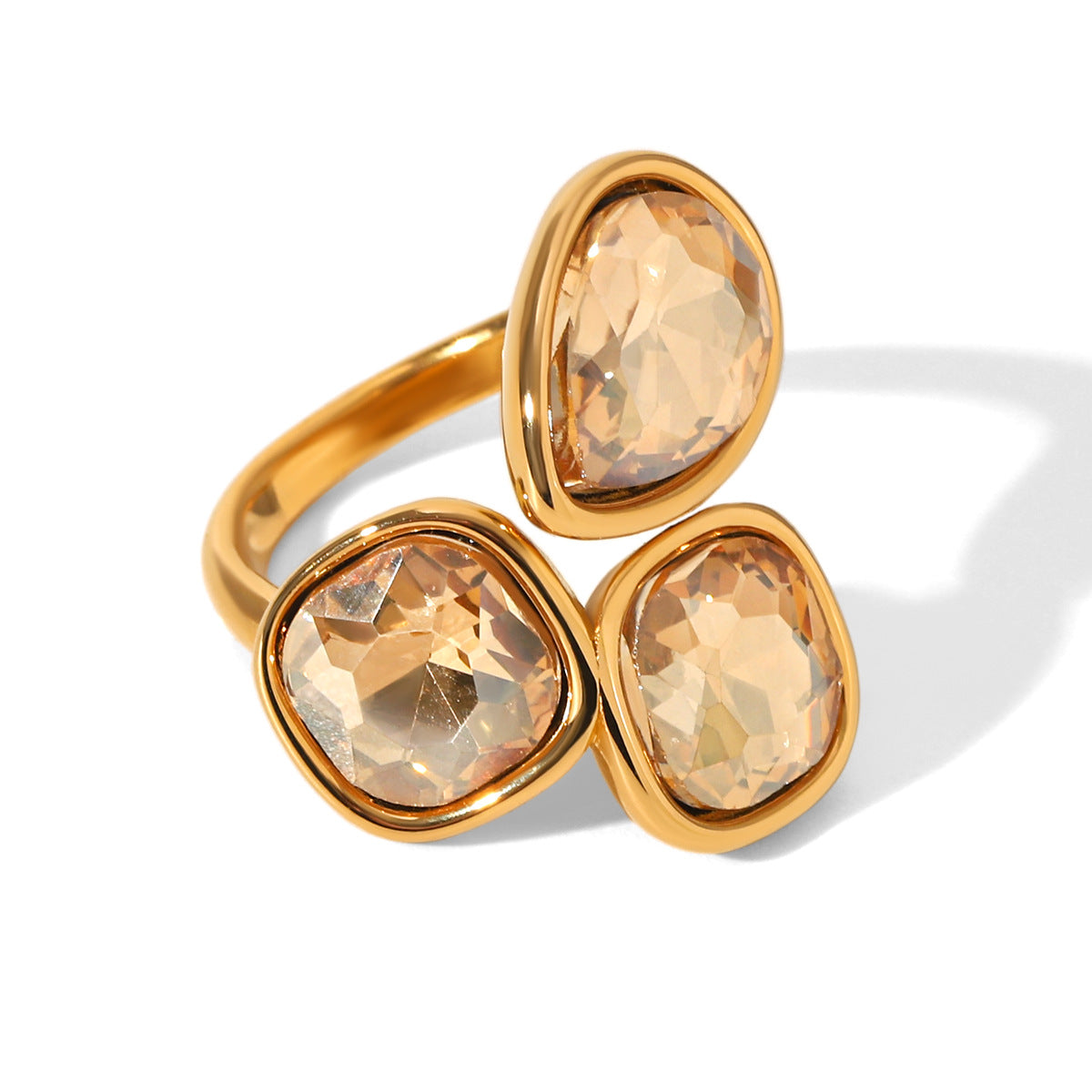 Geometric gold crystal ring