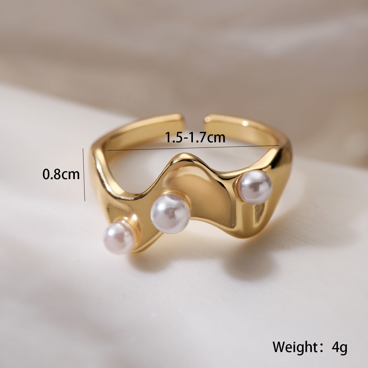 Gold plated geometric pearl ring