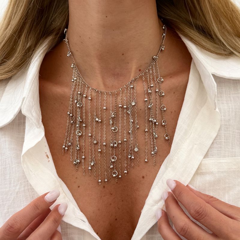 Silver tassel statement neckpiece