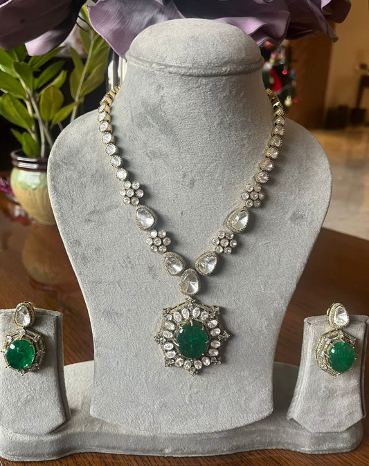 Semi Precious Emerald Polki Set
